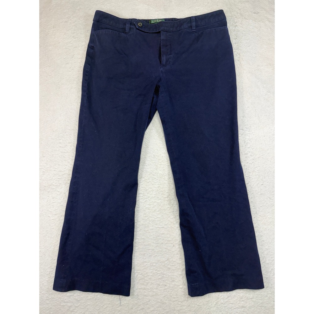 Lauren Ralph Lauren Adelle Navy Blue Chino Pants Size 16 Regular Stretch Cotton